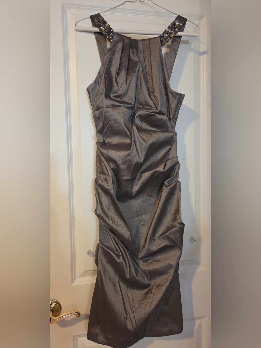 Cache Charcoal Embellished-Strap Midi Dress
